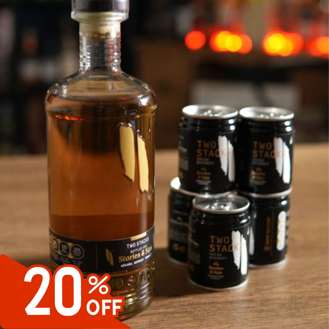 Two Stacks Irish Whiskey Bottle & 20 Can Bundle